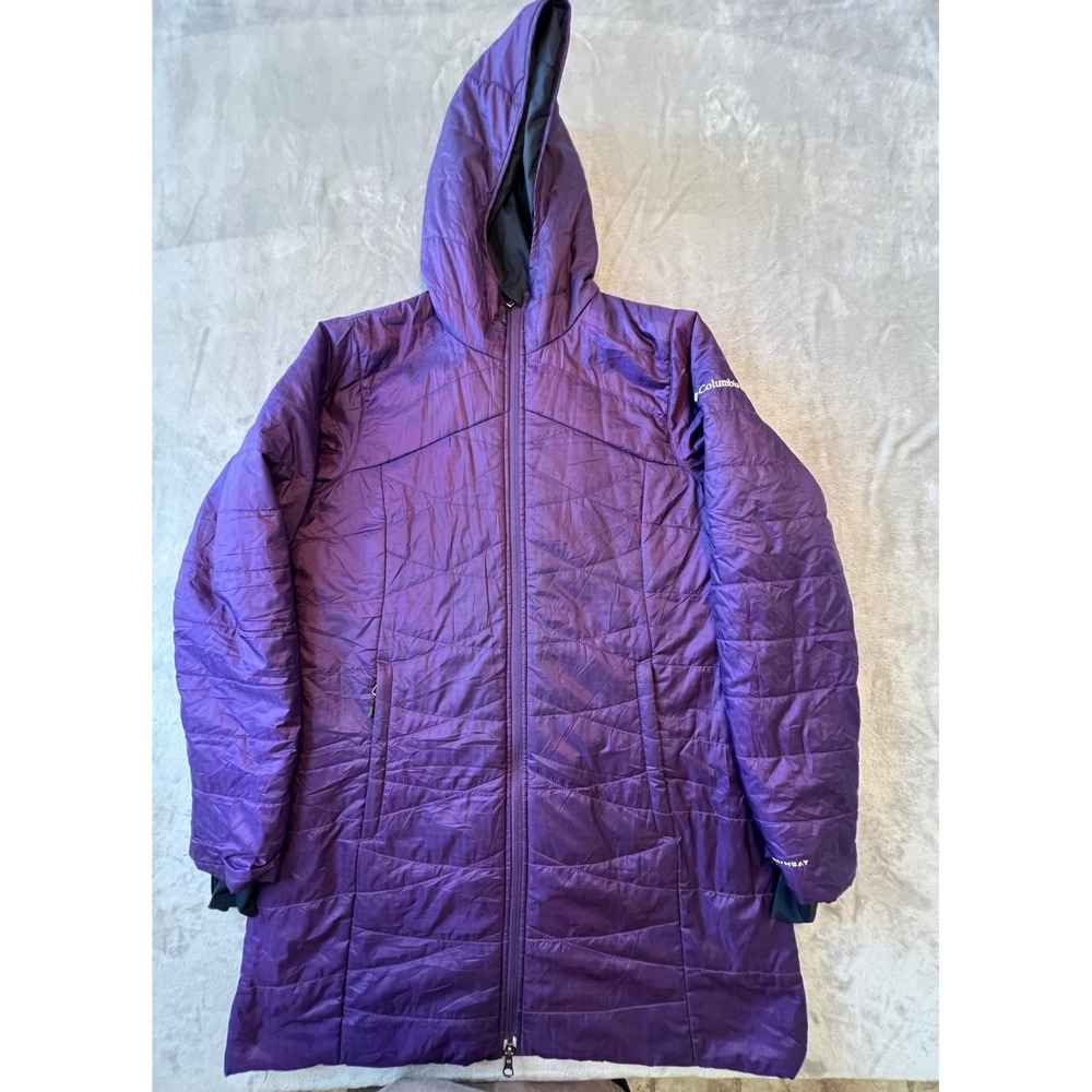 Columbia Puffer Parka Women L Purple Omni-Heat Hooded Jacket